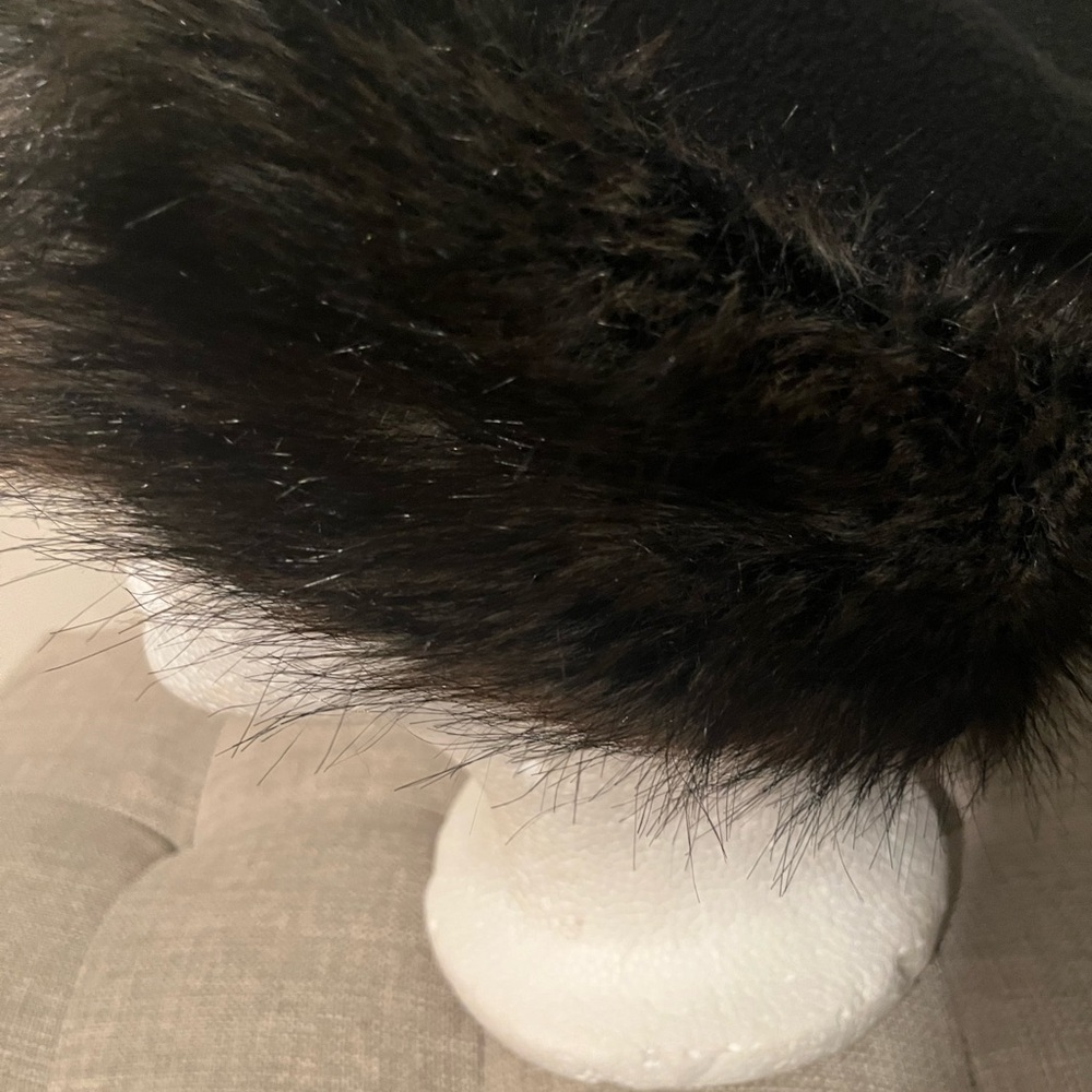 Black Faux Fur Trimmed Hat